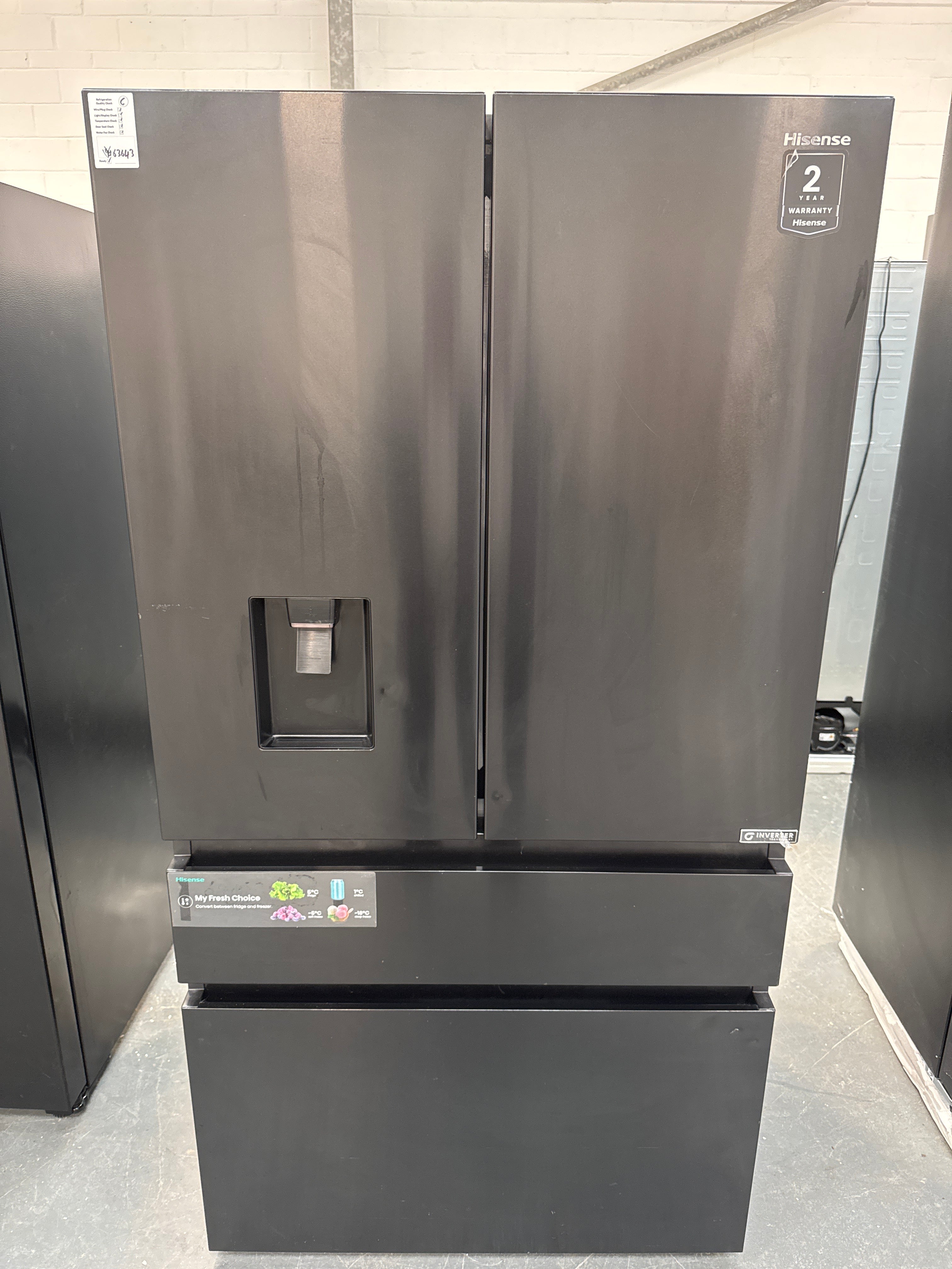 Hisense PureFlat RF749N4SWFE Non-Plumbed Frost Free American Fridge Freezer - Black / Stainless Steel #63643