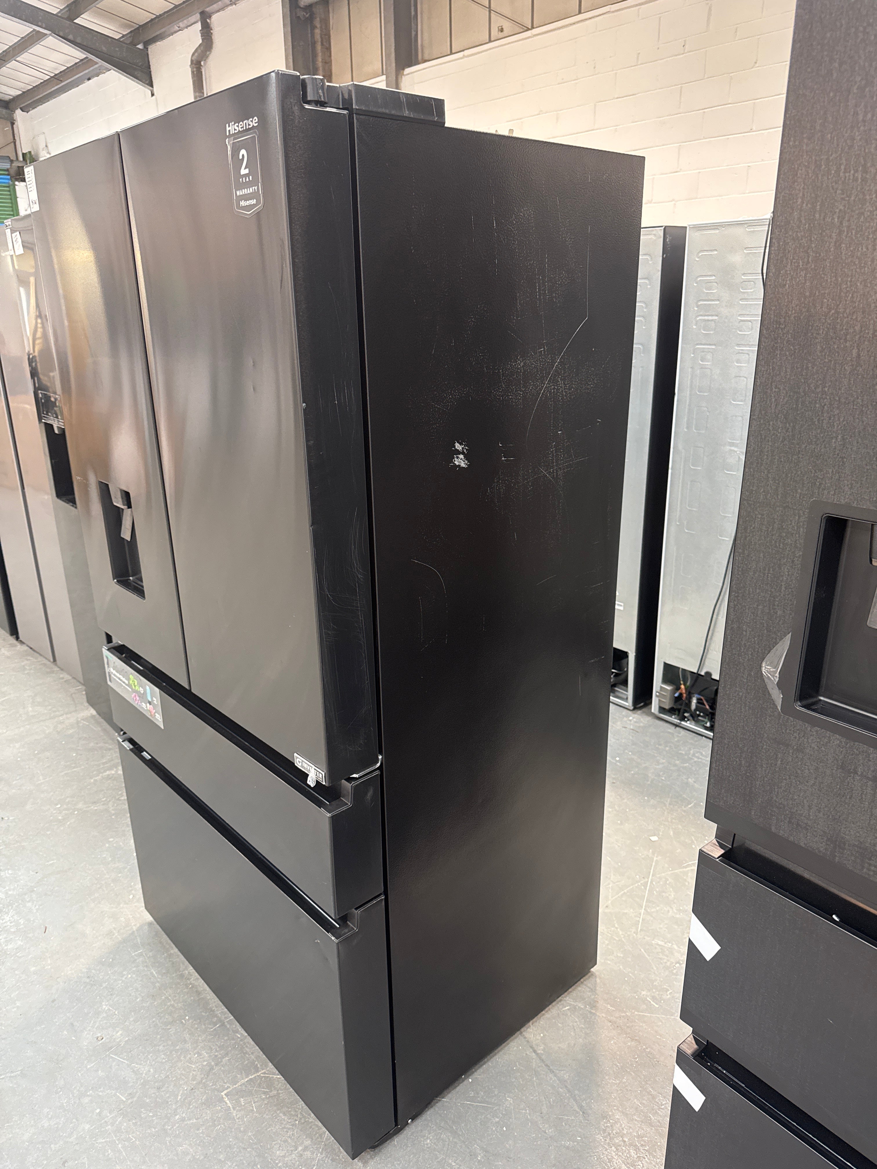 Hisense PureFlat RF749N4SWFE Non-Plumbed Frost Free American Fridge Freezer - Black / Stainless Steel #63643