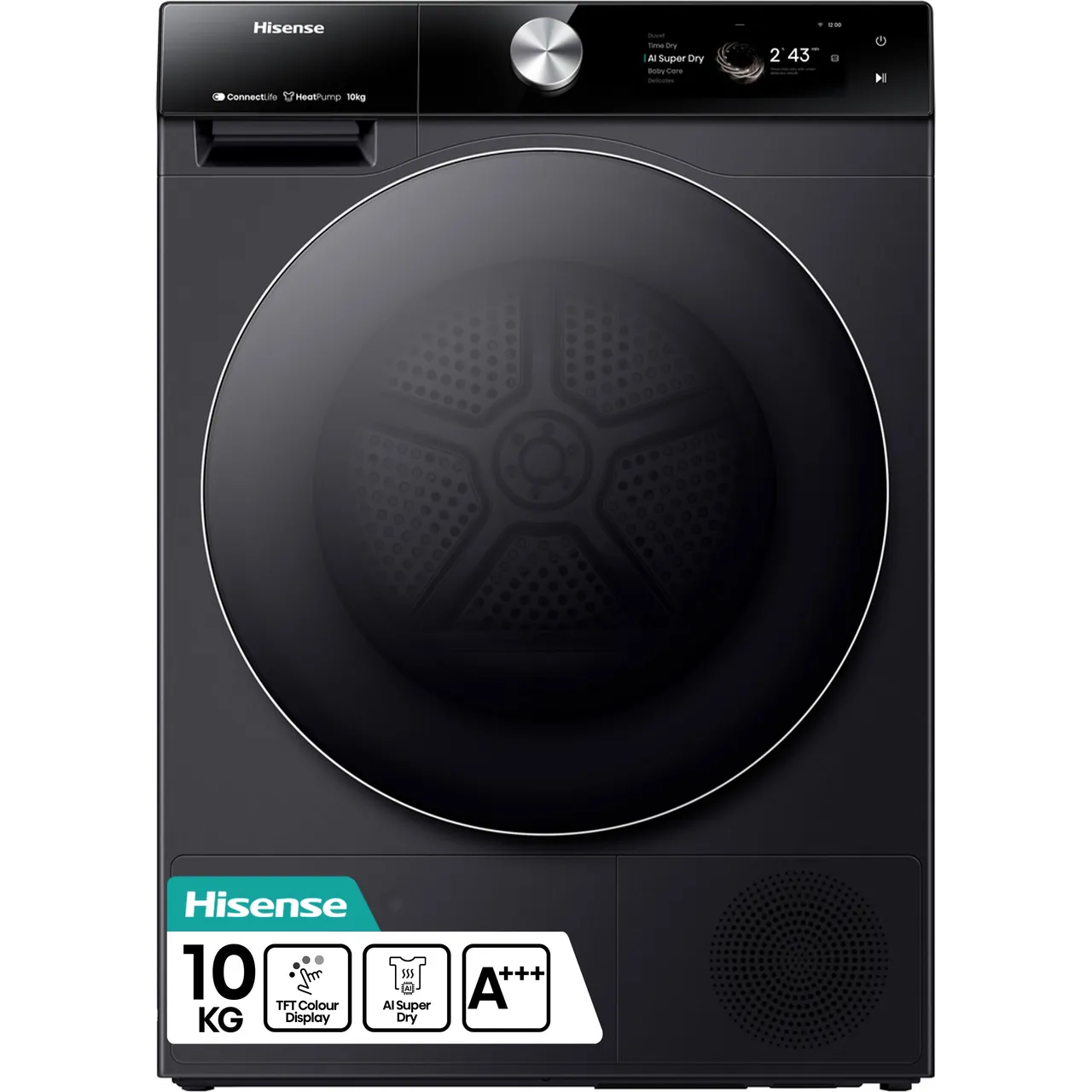 Hisense 7S Series DH7S107BB Wifi Connected 10Kg Heat Pump Tumble Dryer - Black - A+++ Rated (EX-DISPLAY/B)