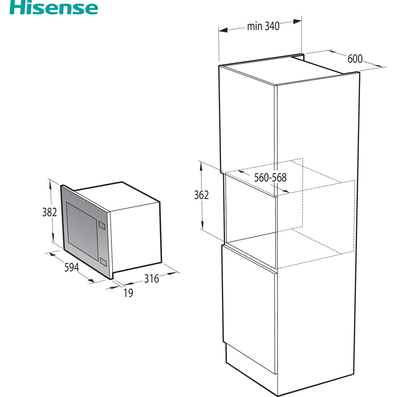 Hisense HB20MOBX5UK 39cm High, Built In Small Microwave - Black (EX-DISPLAY/A)