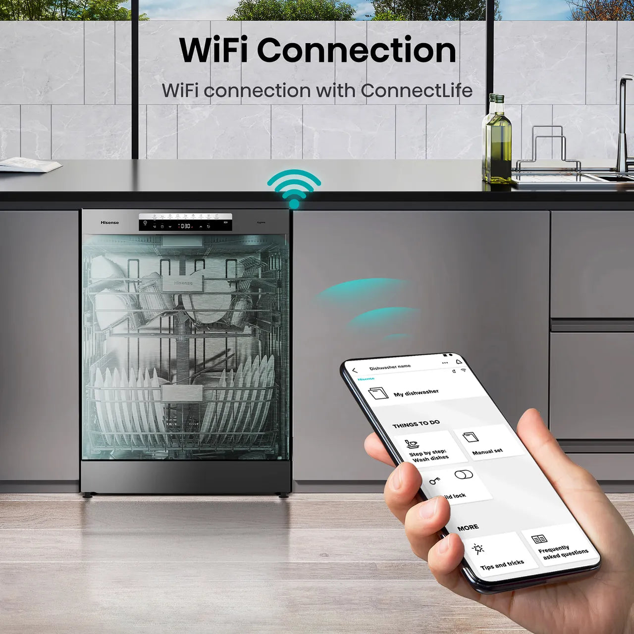 Hisense HS693C60XADUK Wifi Connected Standard Dishwasher - Stainless Steel (EX-DISPLAY/B)