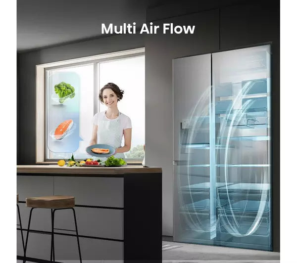 Hisense RS818N4TIE Wifi Connected Non-Plumbed Total No Frost American Fridge Freezer - Stainless Steel (EX-DISPLAY/B)