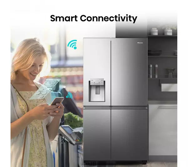 Hisense RS818N4TIE Wifi Connected Non-Plumbed Total No Frost American Fridge Freezer - Stainless Steel (EX-DISPLAY/B)