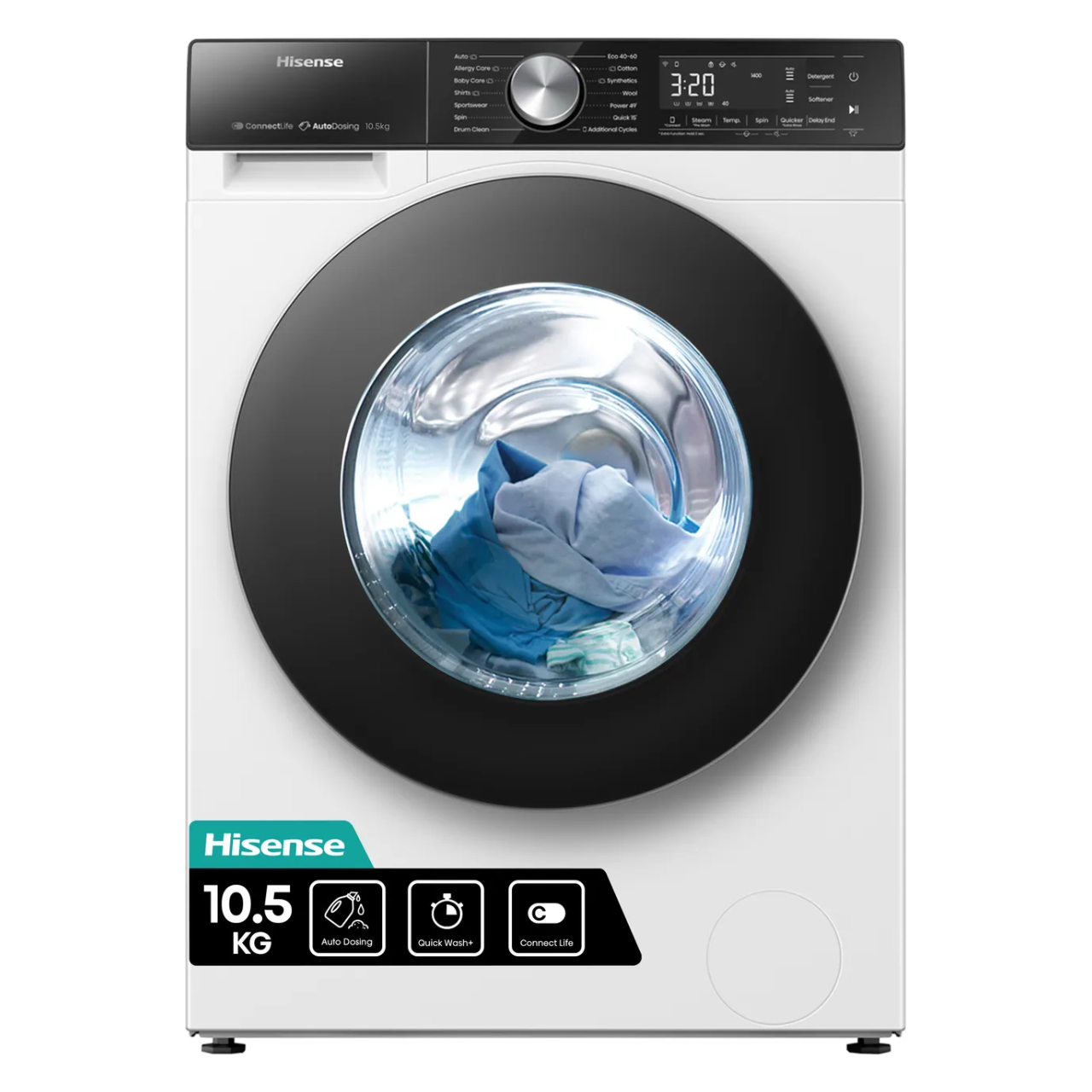 Hisense 5S Series WF5S1045BW 10.5kg WiFi Connected Washing Machine with 1400 rpm - White - A Rated (EX-DISPLAY/C)