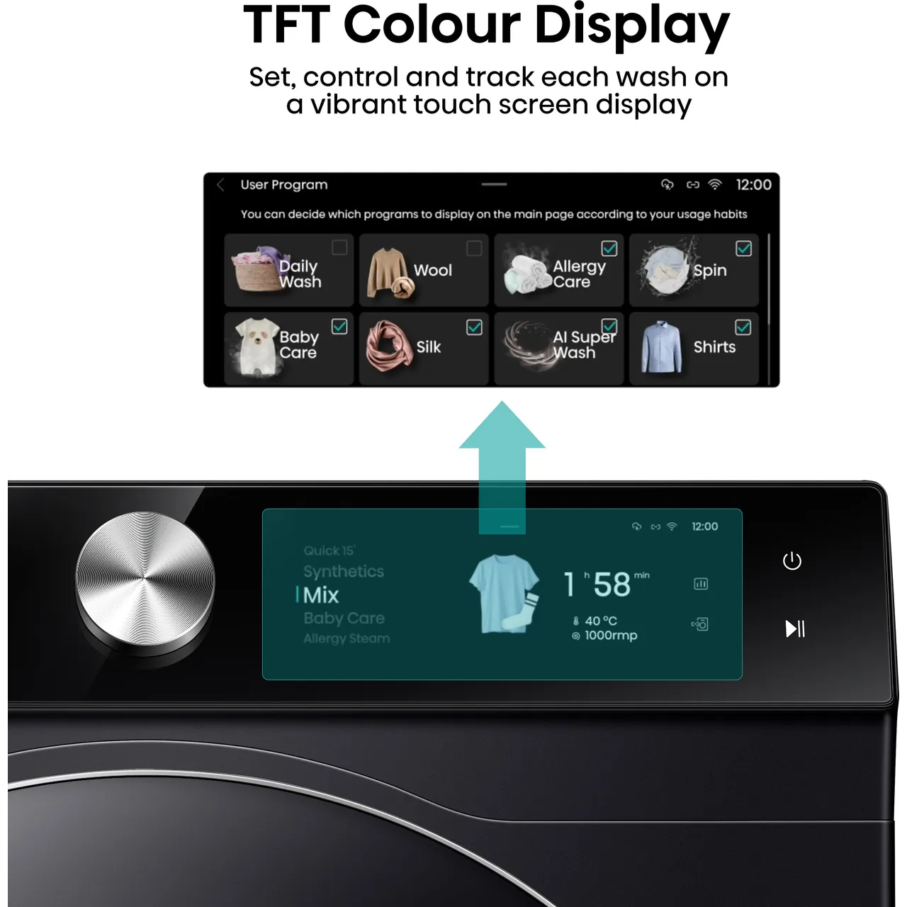 Hisense 7S Series WF7S1247BB 12kg WiFi Connected Washing Machine with 1400 rpm - Black - A Rated (EX-DISPLAY/C)