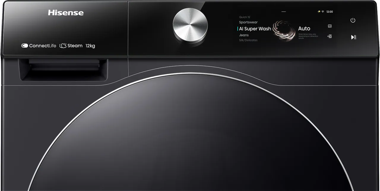 Hisense 7S Series WF7S1247BB 12kg WiFi Connected Washing Machine with 1400 rpm - Black - A Rated (EX-DISPLAY/C)