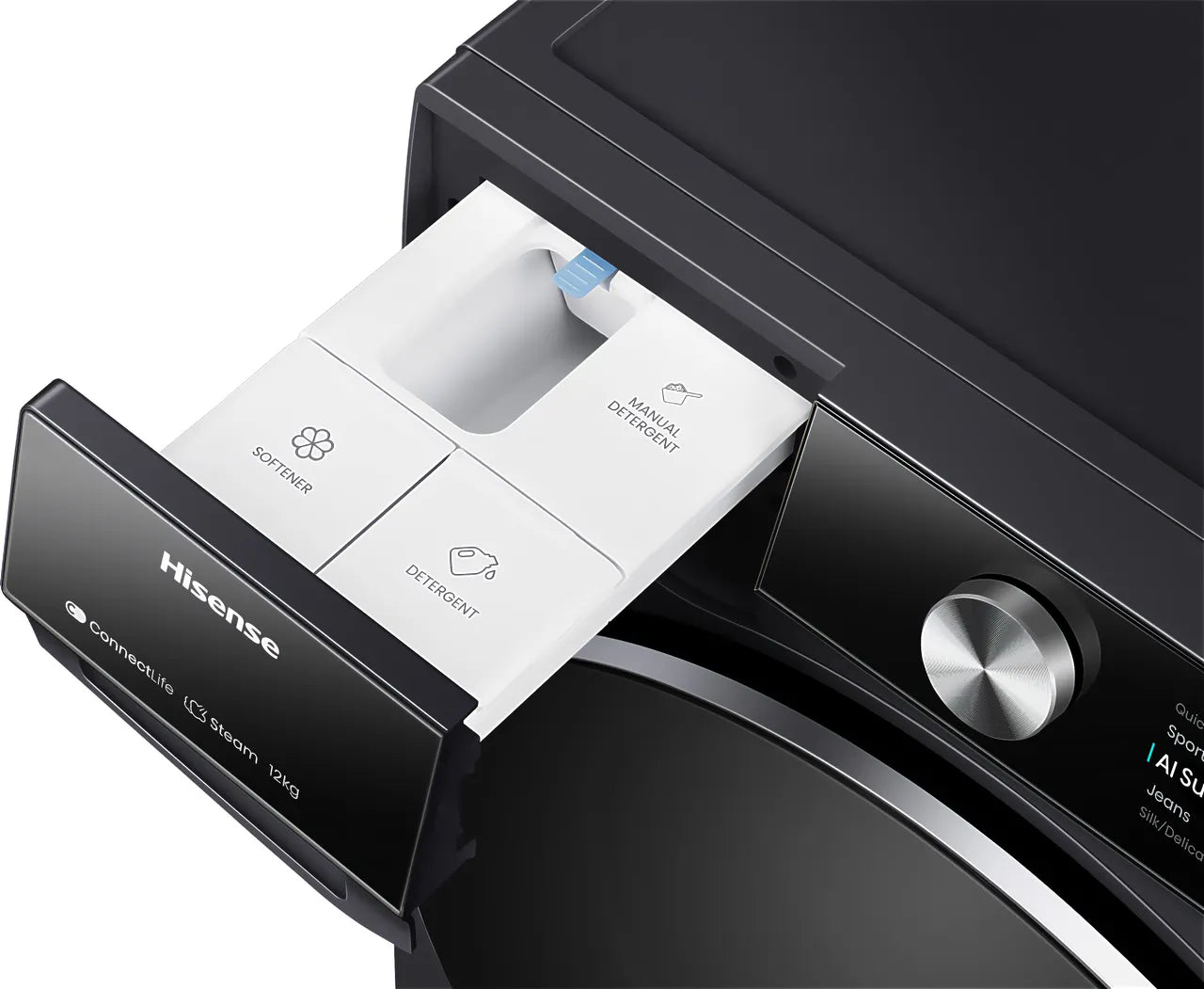 Hisense 7S Series WF7S1247BB 12kg WiFi Connected Washing Machine with 1400 rpm - Black - A Rated (EX-DISPLAY/C)