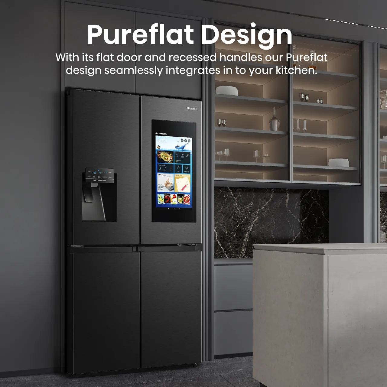 Hisense Pureflat Eclipse RQ760N4IFE Plumbed Total No Frost American Fridge Freezer - Black (EX-DISPLAY/B)