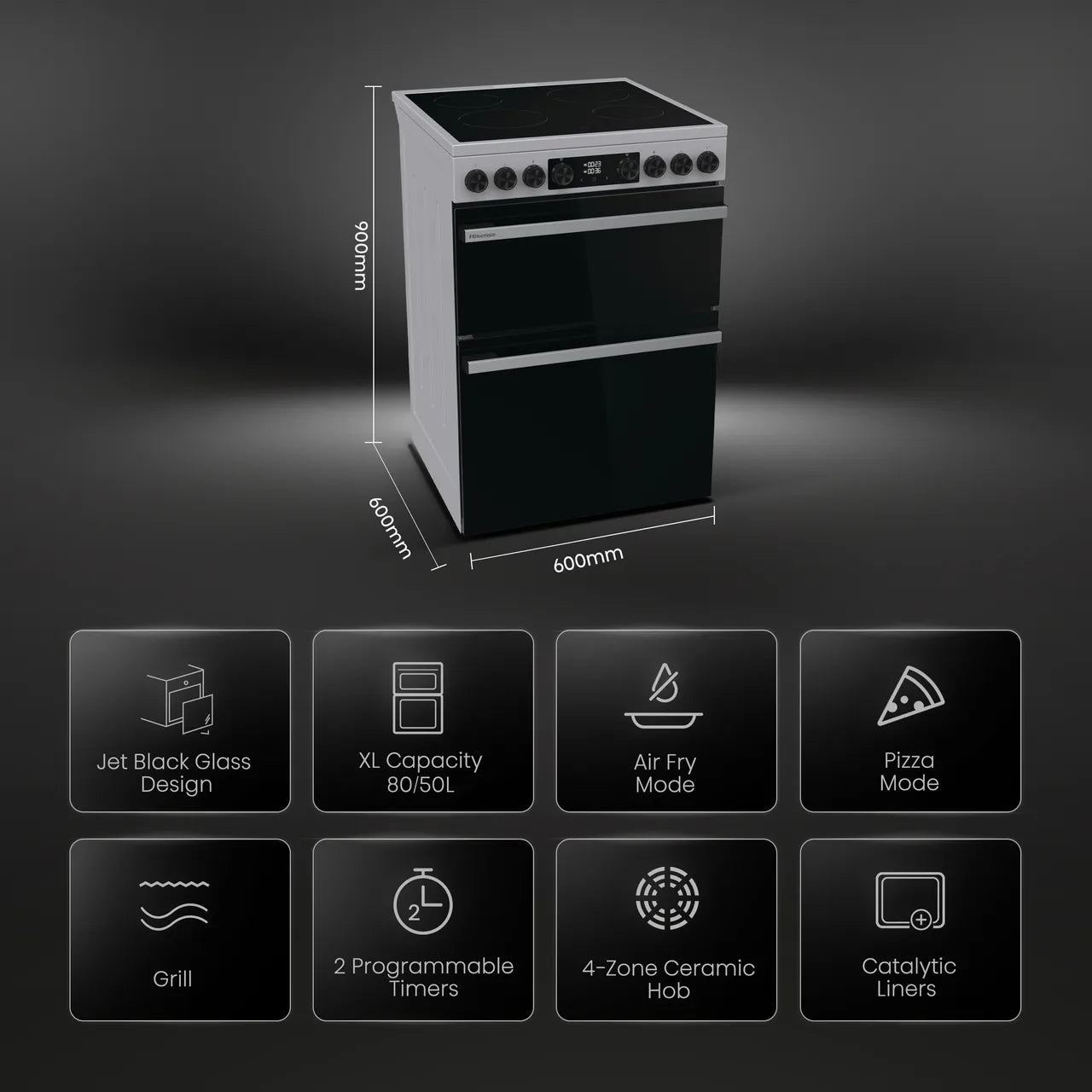 Hisense Hi6 Max HDCEC6C20X 60cm Electric Cooker with Ceramic Hob - Stainless Steel - A Rated (EX-DISPLAY/B)